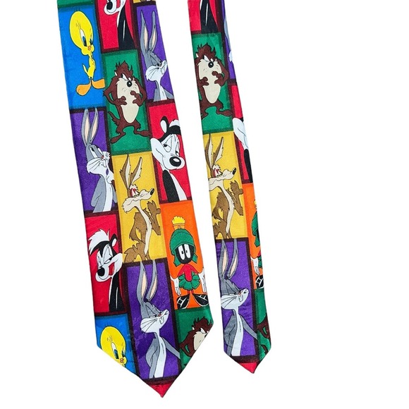 Vintage 90’s Warner Brothers Looney Tunes Character Tie Bugs Tweety Taz Wile - Picture 4 of 7